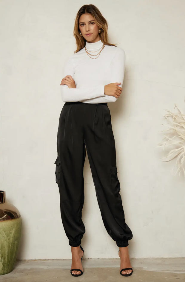 High Waisted Satin Utility Trousers