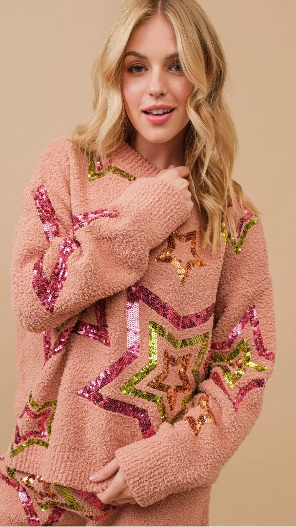 Cozy Soft Sequin Star Sweater