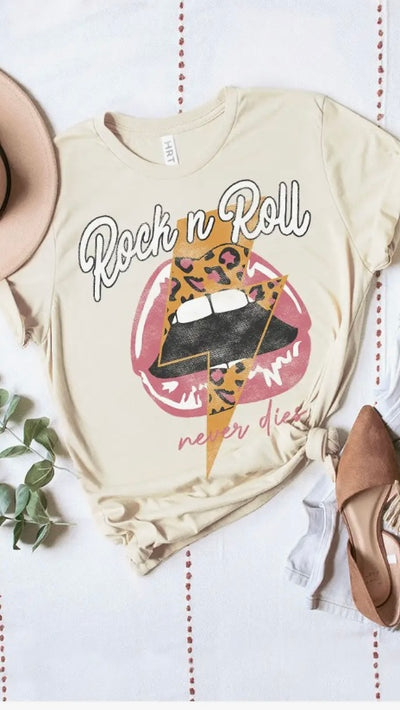 Rock and Roll Never Dies Short Sleeve Graphic Top