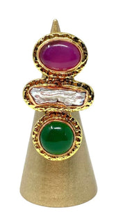 Triple Stone Ring - Pink Agate