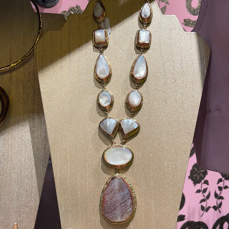 Mother of Pearl & Red Agate Statement Necklace