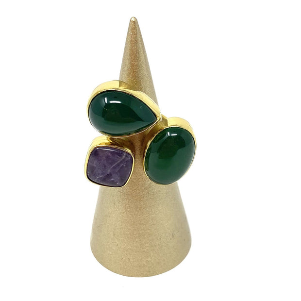 Cluster Ring - Green Agate